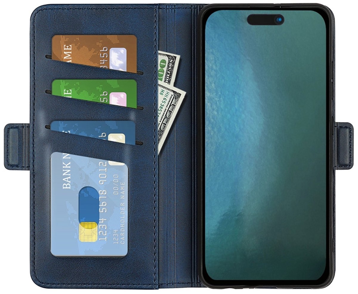 PU Lederen Wallet Hoesje met Sluiting geschikt voor iPhone 14 Pro Max - blauw