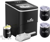Luxe volledige set met 3 Bardi RVS dubbelwandige thermosbekers - koffiebekers - Bardi Deluxe IJsblokjesmachine 2L – IJsblokmaker Inclusief Luxe Thermosbeker en IJsschep – 9 Blokjes in 8 Minuten – ZWART