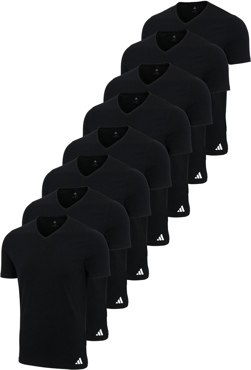8-pack adidas V-Hals T-shirt Heren V-Hals Katoen Zwart
