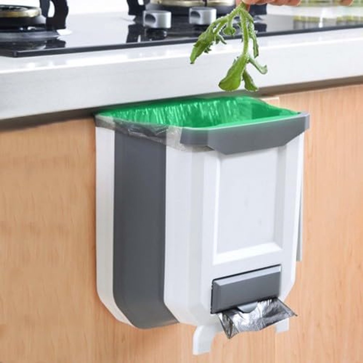Ibenzoa® Ruimtebesparende Opvouwbare Vuilnisemmer voor Keuken en Badkamer met Deksel, Kunststof en Inklapbaar