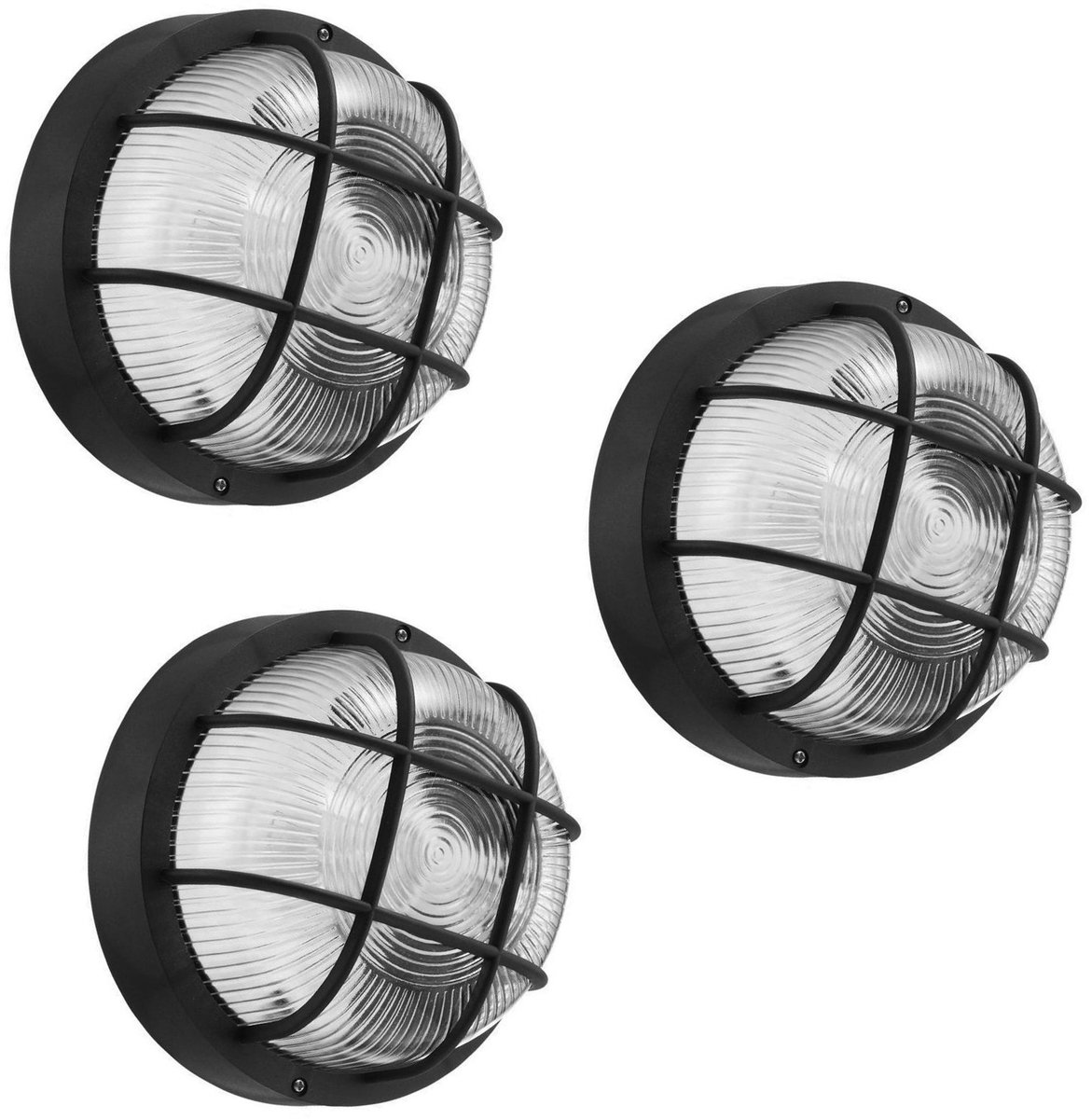 Set van 3 ronde bullseye (bulleye) buitenlampen, zwart E27