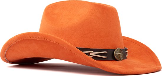 KIMU Cowboyhoed Koningsdag Oranje Gevlochten Band - Oranje Cowboy Western Hoed Vlecht Dames Heren - Cowgirl Touw Zwart Wit Carnaval