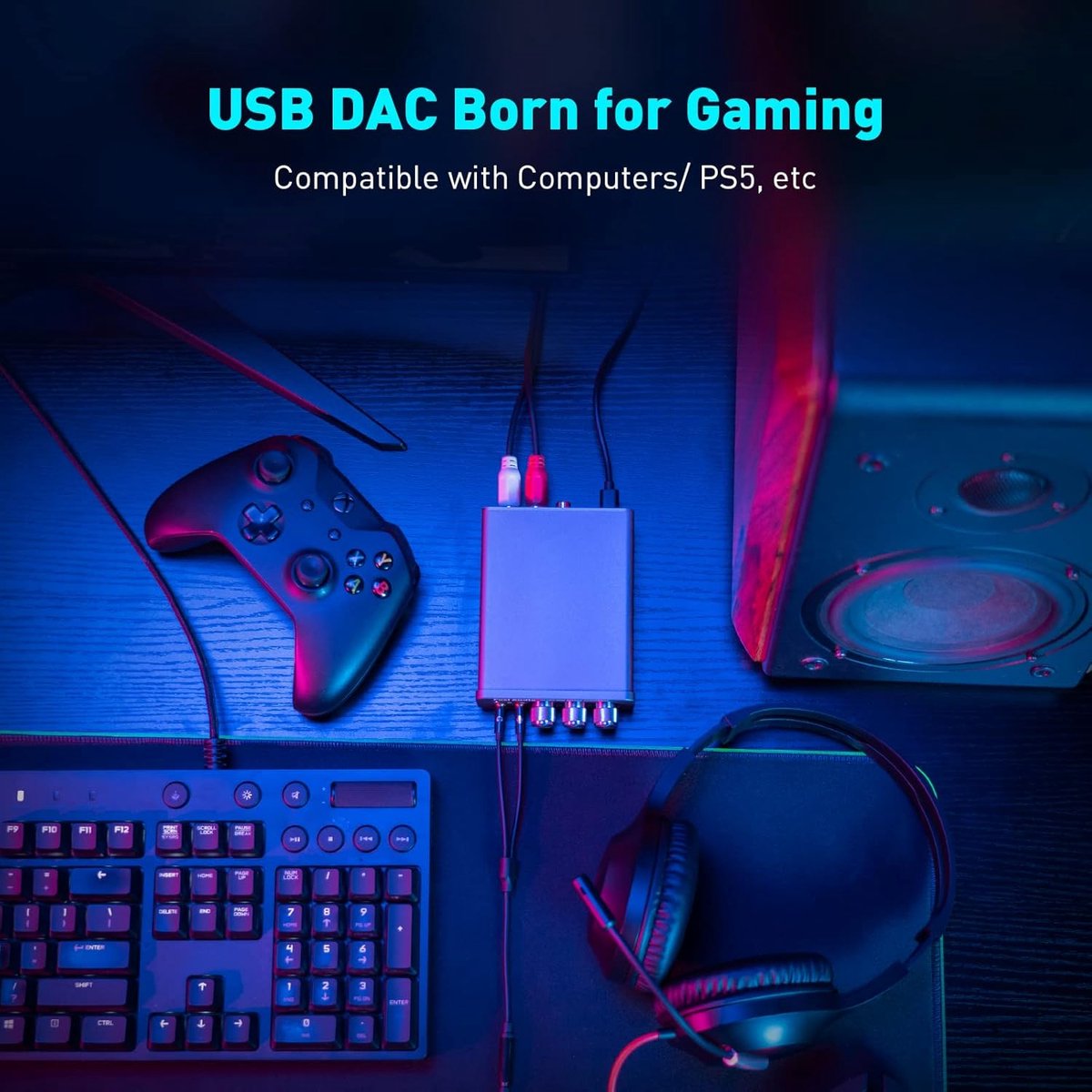Fosi Audio K5 Pro DAC Koptelefoonversterker – Mini HiFi Gaming DAC en Hoofdtelefoonversterker – USB-C, Optisch, Coaxiaal, 3,5 mm Microfoon en RCA – voor PC, Mac, PS5, PS4 en Nintendo Switch thumbnail 4
