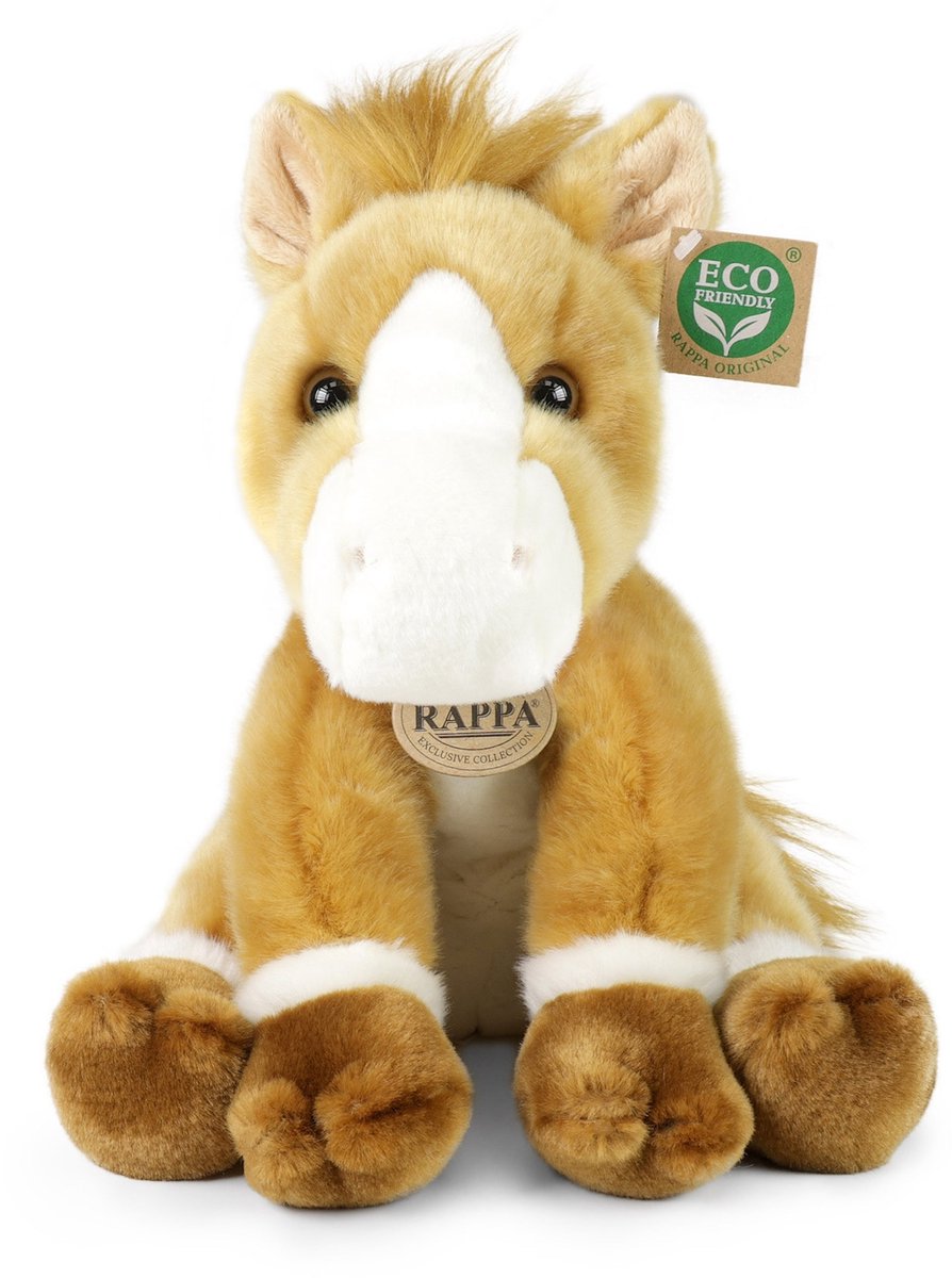 Rappa ECO knuffel paard / pony 30 cm - realistische knuffel van recyclede PET flessen - bruin, wit