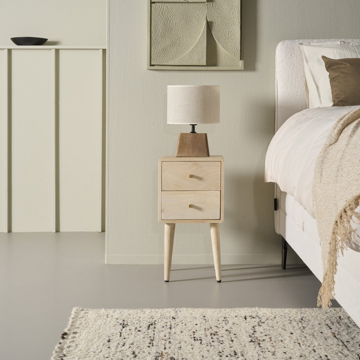 Woonexpress Nachtkastje Borba - Mangohout - Naturel - 30x57x30 cm (BxHxD) - 2 Lades - Kleur White Oak Hout - Mango