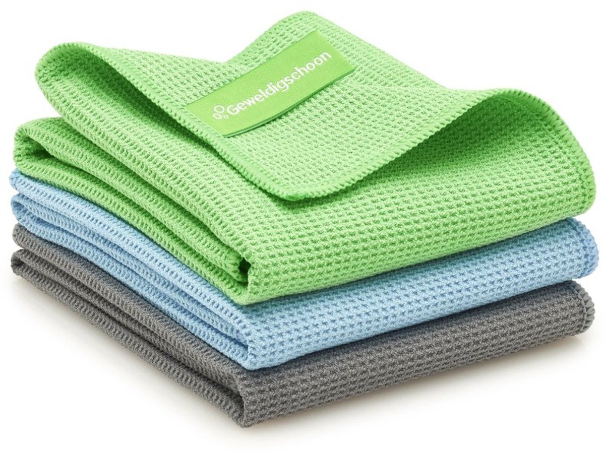 Goedkoopste Kleine droogdoek (S) 3-pack | 3 kleuren, groen, grijs & blauw | GEWELDIGSCHOON