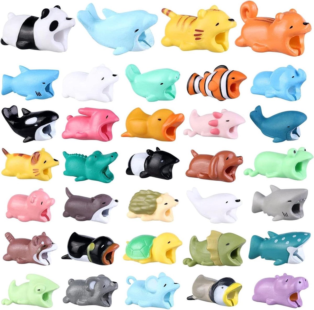 34 stuks dieren kabelbescherming USB-oplaadkabel bescherming anti-fracture siliconen protector voor mobiele telefoon en computer - kabelbreuk preventie creatief design met schattige dieren.