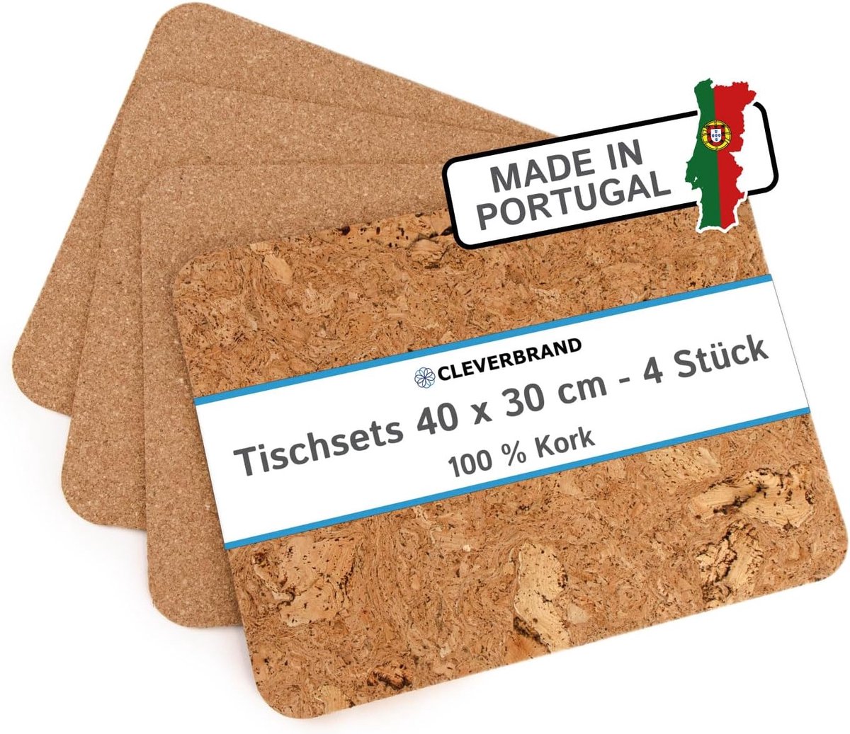 Afwasbare Kurken Placemats Set van 4 - 40 x 30 cm, 3 mm Dik