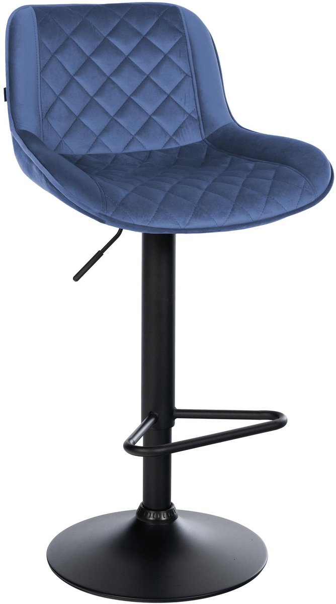 CLP Kasson Barkruk - met rugleuning - In hoogte verstelbaar - metalen frame - met voetsteun - zwart/blauw
