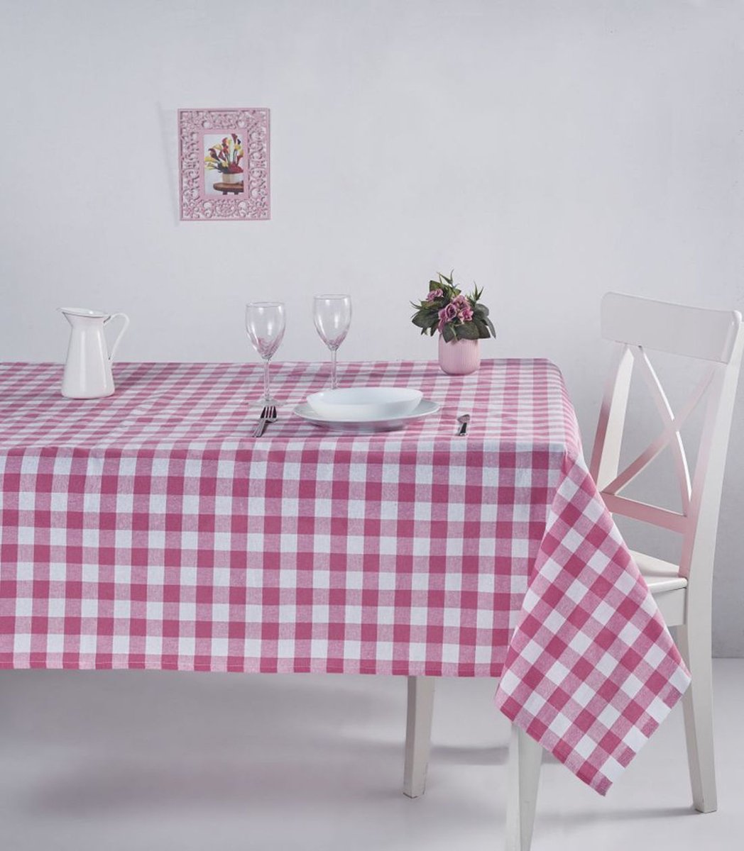 Asir - Tafelkleed - Roze Geruit - 160 x 160 cm