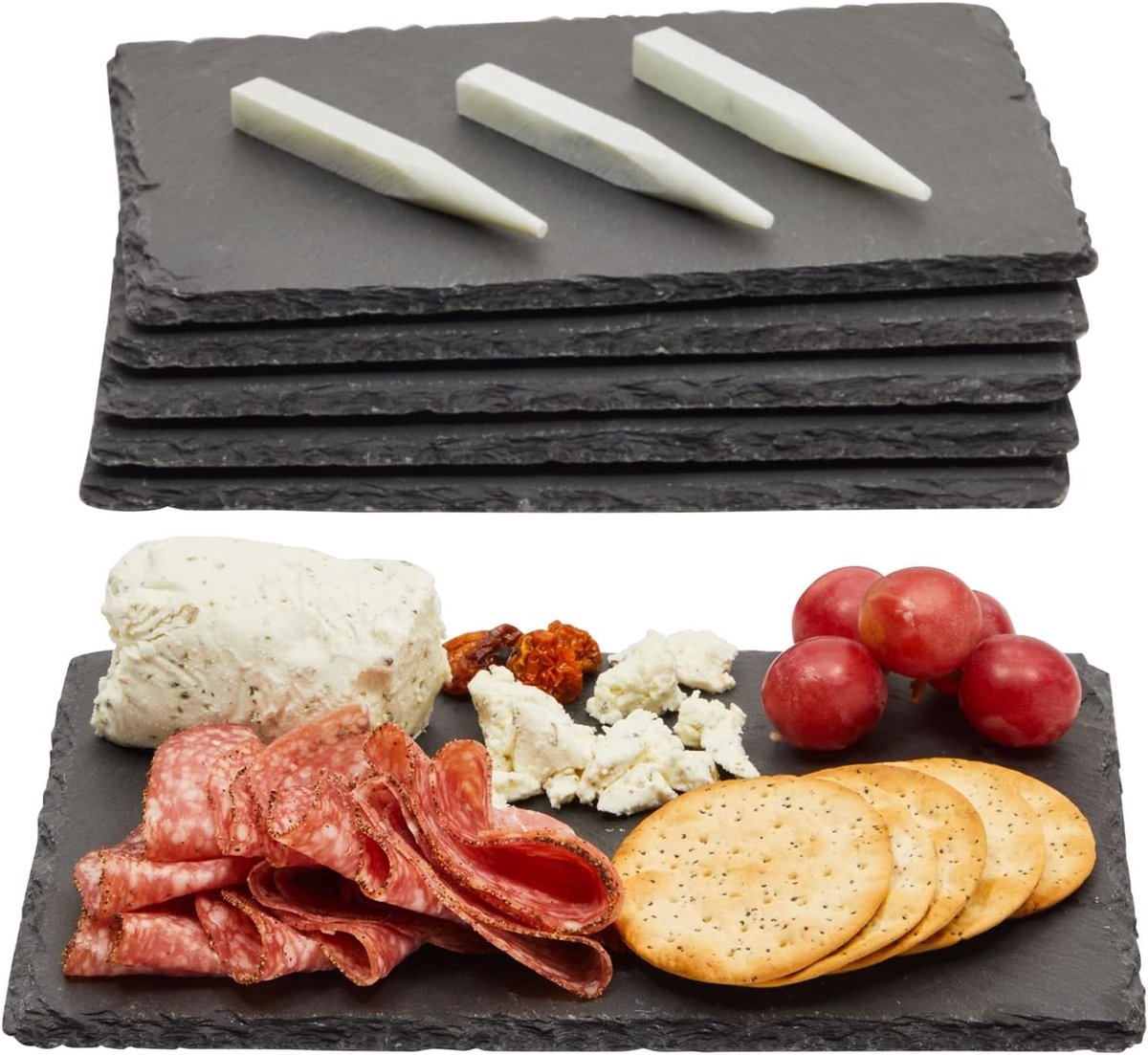 Mini Leisteen Serveerborden 15 x 23 cm - Set van 6 Met Natuurlijk Rand en Krijt