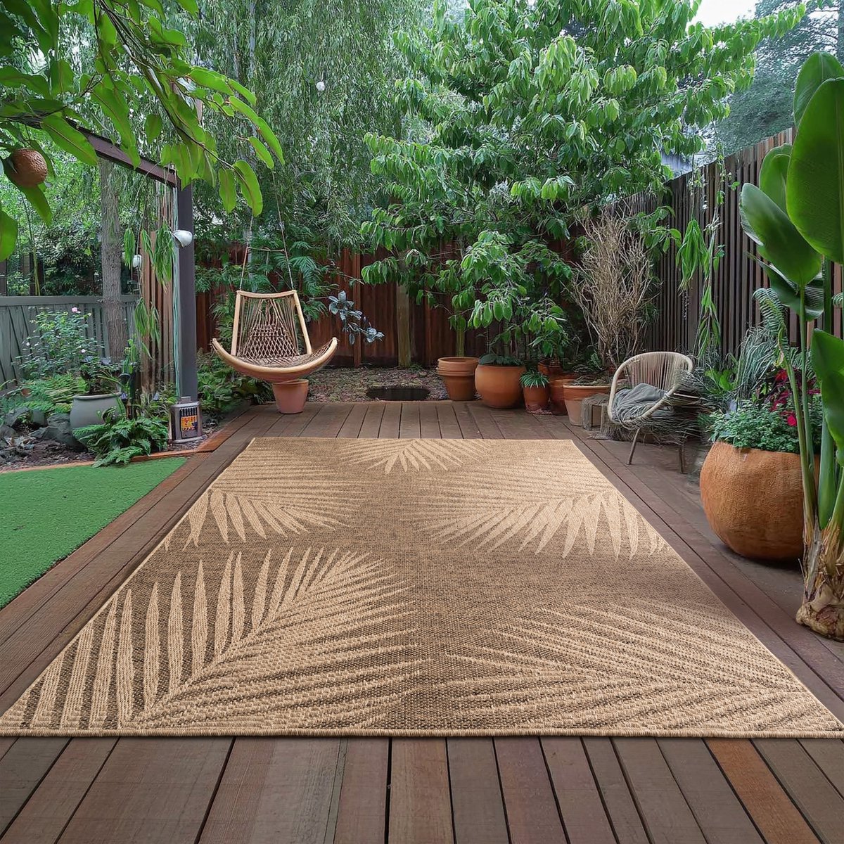 Muratap Timber Buitenkleed – Indoor & Outdoor, Jute-Look Vloerkleed, Weerbestendig, Tuin, Balkonkleed - Bruin Beige