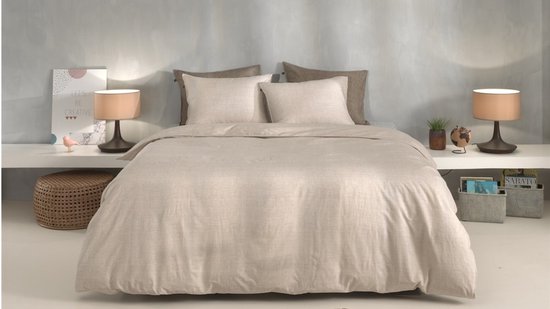 Zohome Dekbedovertrek Lino - Sandy Beige - Dekbedovertrek 140x200/220cm - 100% Katoen - Linnen Look - Eenpersoons van Zohome — afbeelding 2
