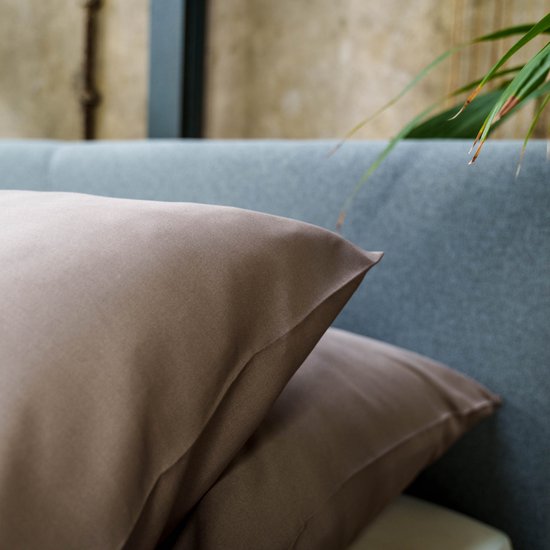 Kayori Saya Dekbedovertrek Katoensatijn - 140x200-220 + 1 sloop - Eenpersoons - Biologisch Katoen - Taupe van Merkloos — afbeelding 3