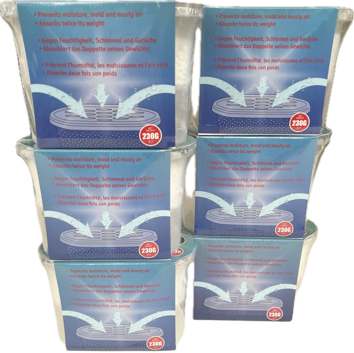 Aqua Laser - Vochtvanger met 230 G - 6 stuks - Vulling - Antivocht - Vochtopnemer - Ontvochtiger - Absorbeert tot 500 ml - Beschermt tegen schimmel en geurtjes