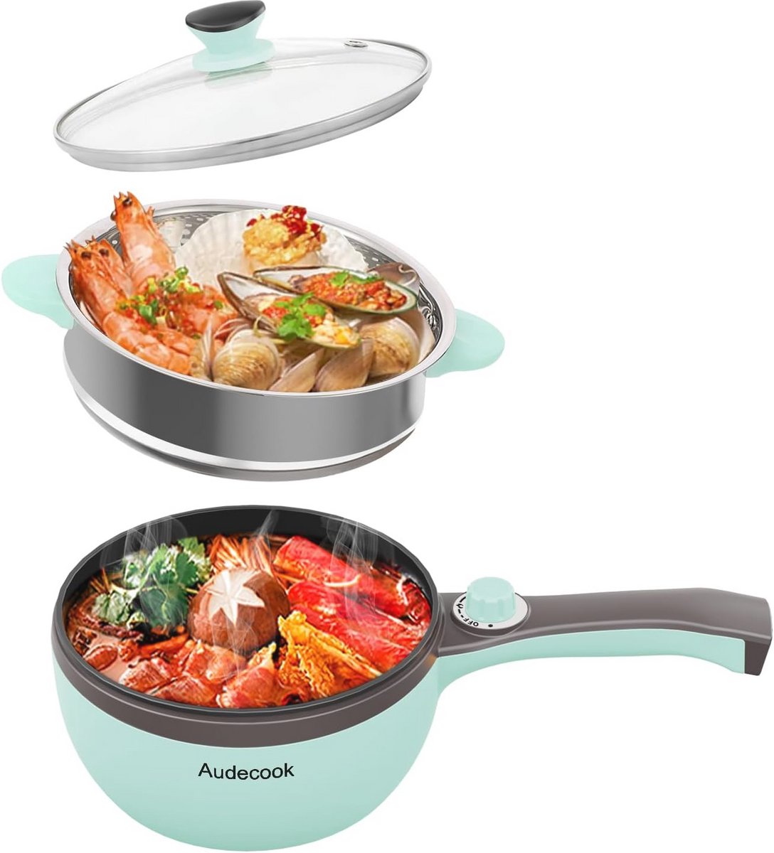 Elektrische Hot Pot met Stoompan en Dubbele Vermogenscontrole - 20 cm Multikoker voor Gezond Koken