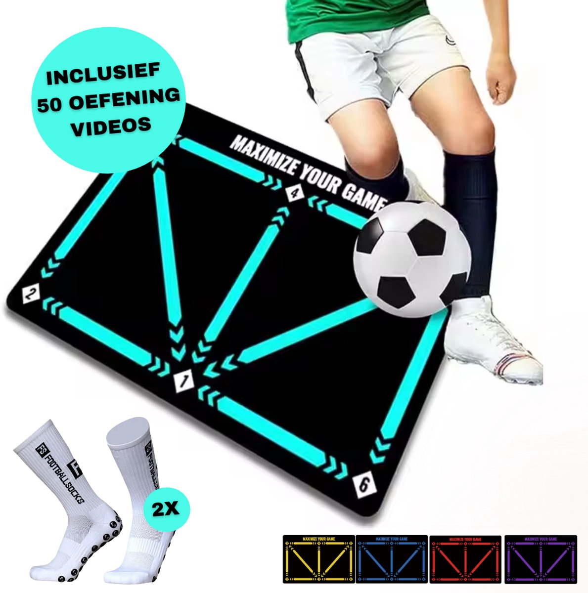 Voetbal mat + INCLUSIEF 50 OEFENINGEN & 2x GRIPSOKKEN - voetbal - voetbal trainingsmateriaal - dribbelmat - kinderen - voetbalmat - voetbalmatriaal - voetbal - licht blauw