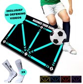 Voetbal mat + INCLUSIEF 50 OEFENINGEN & 2x GRIPSOKKEN - voetbal - voetbal trainingsmateriaal - dribbelmat - kinderen - voetbalmat - voetbalmatriaal - voetbal - licht blauw