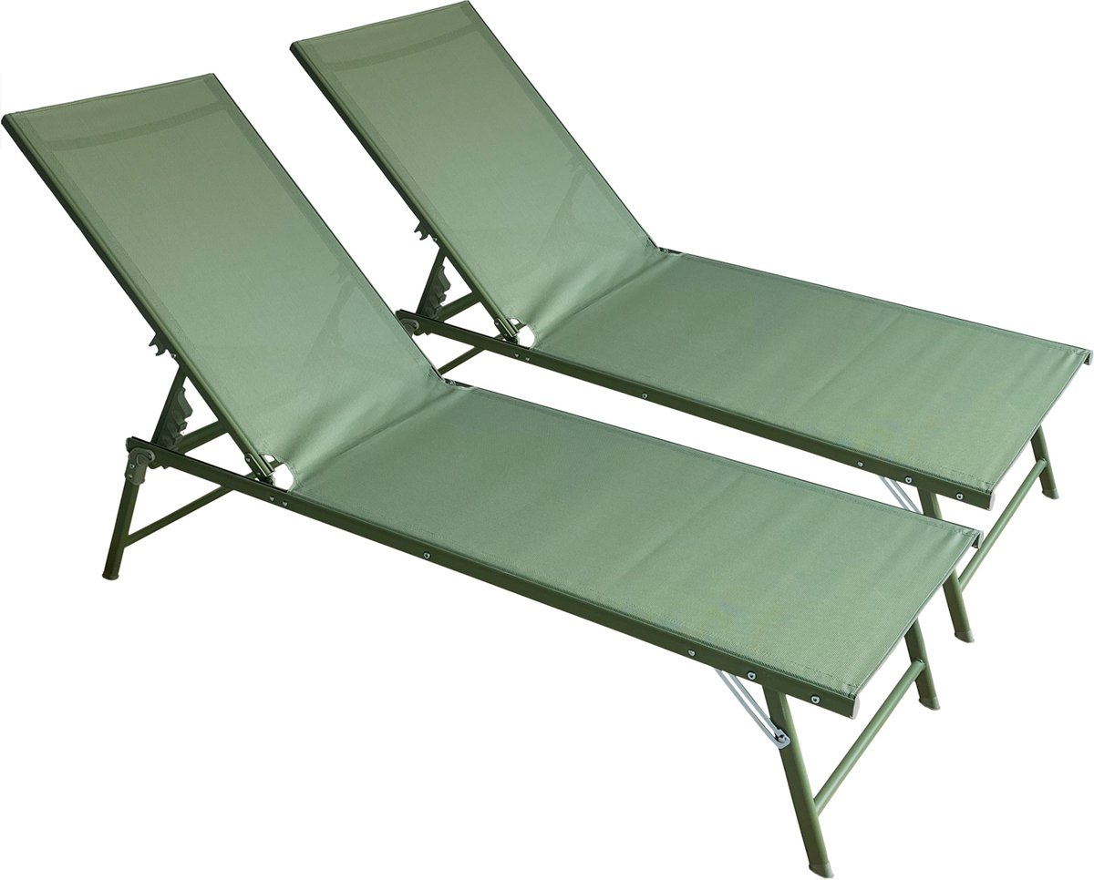 Set van 2 opvouwbare ligstoelen SICILIA in saliegroen textilene - frame saliegroen