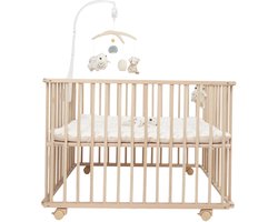 Prénatal Inklapbox Edin - In 3 Hoogtes Verstelbare Babybox - Onbehandeld/Naturel - Kinderbox op Wieltjes - 75 x 100 cm