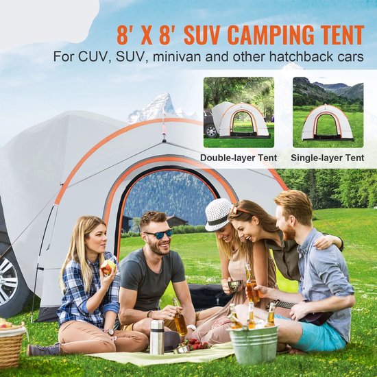 Camping Tent - Outdoor - Pop Up - 8"-8" SUV Tent - met Regenlaag PU2000mm - Dubbele Laa - 240 x 240 x 230 cm - voor 6-8 Personen — afbeelding 5