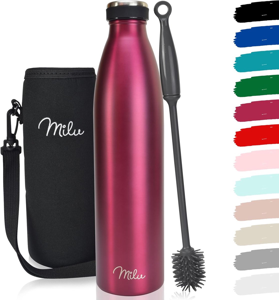 Milu Thermosfles | 350ml 500ml 750ml 1L 1,5L | Geïsoleerde Roestvrijstalen Thermoskan | Lekvrije Dubbelwandige Thermofles voor Warme en Koude Dranken | Thermosflessen Geschikt voor Koolzuurhoudende Dranken | Isoleerfles