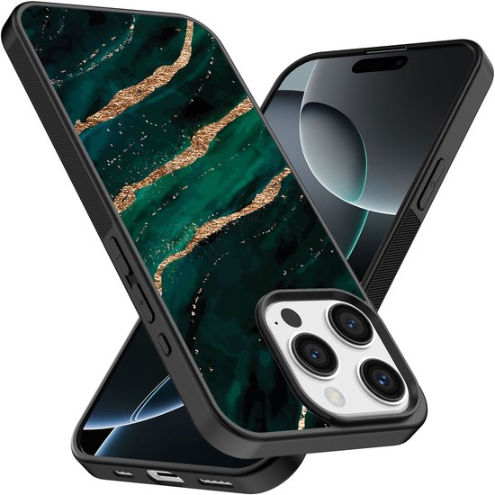 Smartphonica Coque de téléphone pour iPhone 16 Pro Max avec imprimé marbré - Coque arrière en TPU design marbre - Or Vert pour iPhone 16 Pro Max