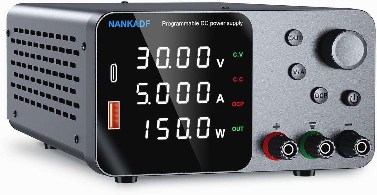 Verstelbare DC-voeding 30V 5A met USB snellaadinterface en LED-display