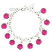 Behave® Armband zilver kleur met hangertjes steentjes roze fuchsia 17 cm