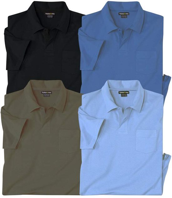 ATLAS FOR MEN - Set van 4 effen polo's van Jersey - Heren - Verkrijgbaar in grote maten - 3XL
