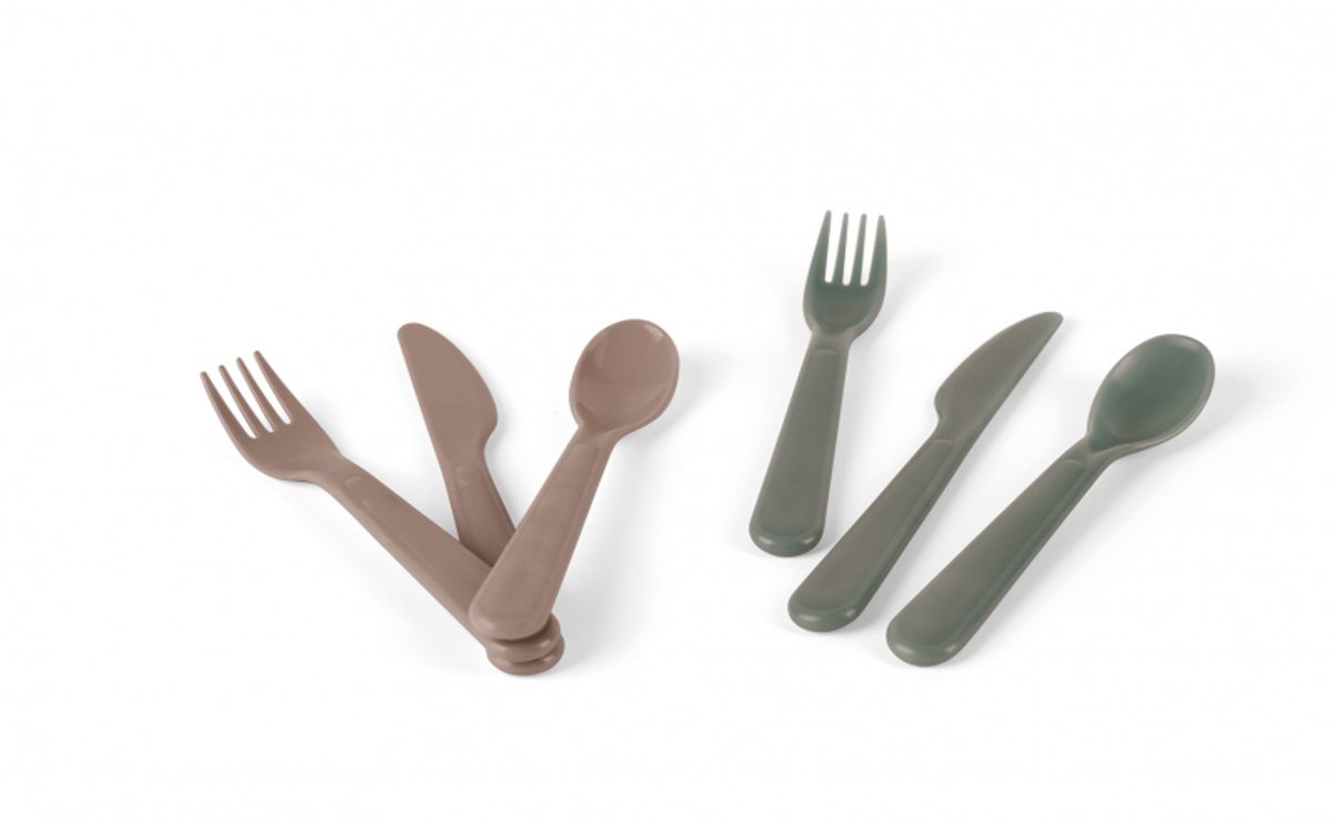 Dantoy bestekset BIOplastic baby tafelgerei mokka olijfgroen 6-delig.