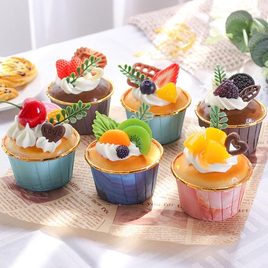 Skyseen 6 Stks Realistische Kunstmatige Nep Cake Cupcake Brood Dessert Model Home Staging Apparatuur Ambachten Fotografie Props Woondecoratie