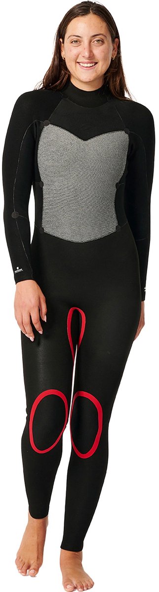 2025 Rip Curl Dames Omega 4/3mm Rug Ritssluiting Wetsuit - Blac