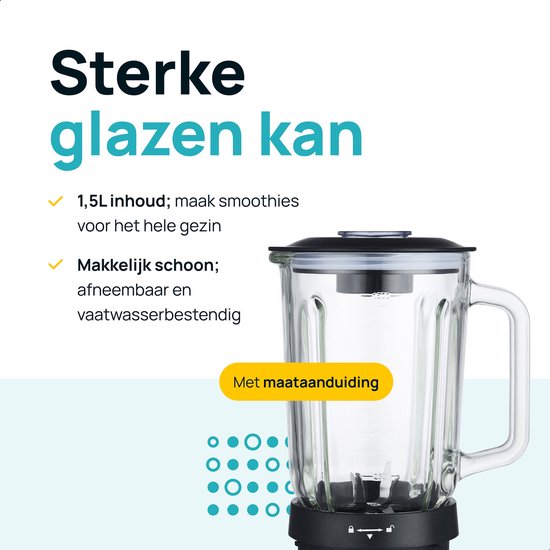 MOA Krachtige Blender - Met glazen kan - 1,5 liter - 1000 Watt - TB61 van MOA — afbeelding 4