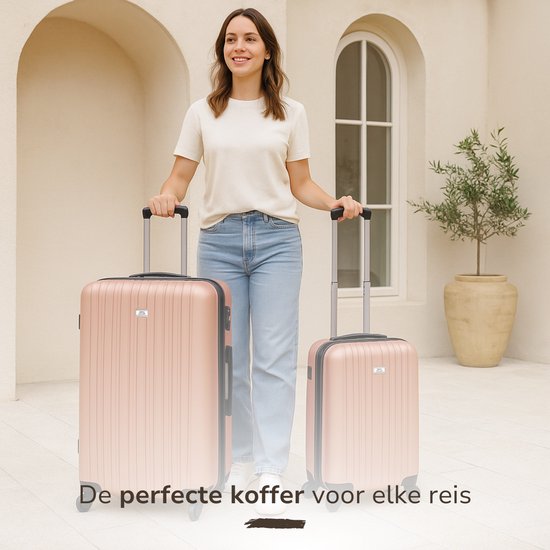 ﻿﻿﻿Slazenger Kofferset 2 Delig - Handbagage Trolley en Ruimbagage Koffer (S + M/L) - ABS Hardcase Koffer Set met 360° Wielen - Cijferslot - Roze