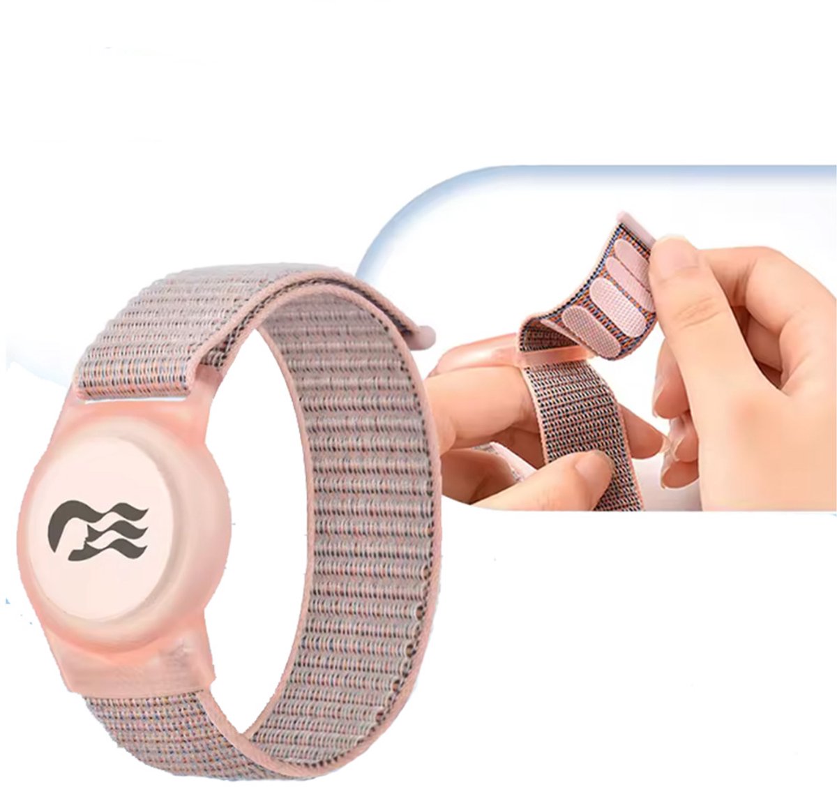 Armband geschikt voor AirTag - Kinderarmband - Airtag armband - Polsbandje - 2 stuks - Roze - Armband geschikt voor Apple AirTag - Met Klittenband - One size - CHPN