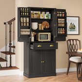 HOMCOM keukenkast 180 cm keuken buffet hoge kast met glazen deuren