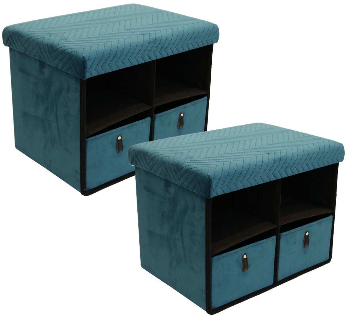 HOME DECO FACTORY Poef/hocker storage - 2x - opvouwbaar - stof - opbergbox - groen - polyester/mdf - 38 x 50 cm Emerald groen