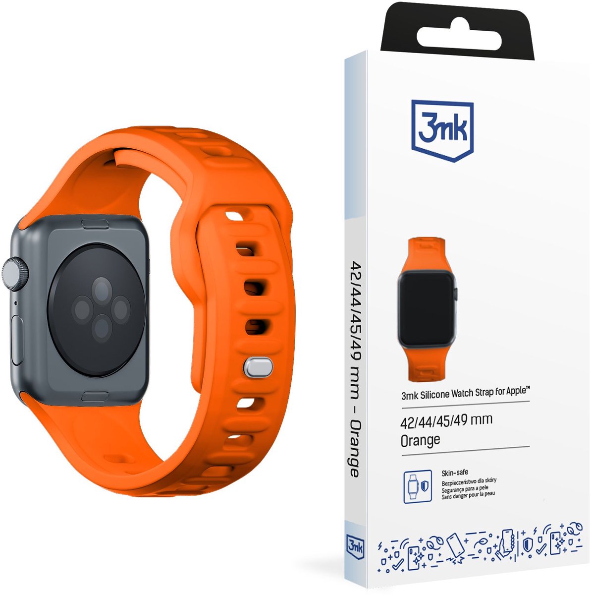 Bandje voor 42/44/45/46/49 mm Oranje (big) - 3mk Silicone Watch Strap