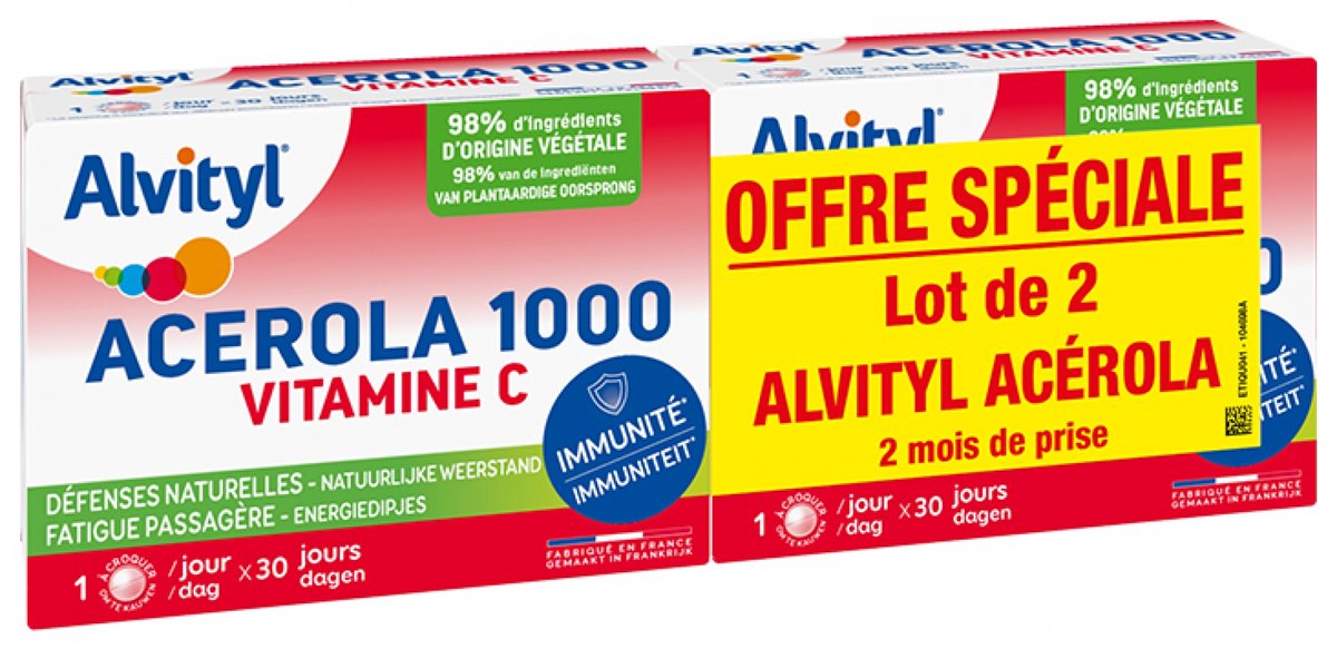 Goedkoopste Alvityl Acerola 1000 Vitamine C Partij van 2 x 30 Kauwtabletten