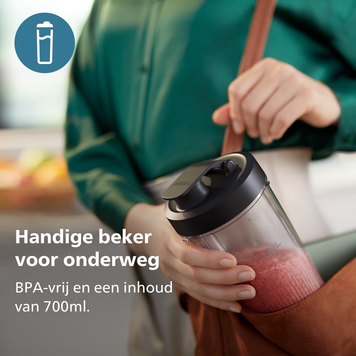 Philips Blender HR2764/00 - Beker met Drinkdeksel 700ml - 800 Watt - Smoothie Maker - RVS Tritan - Zilver – foto 3