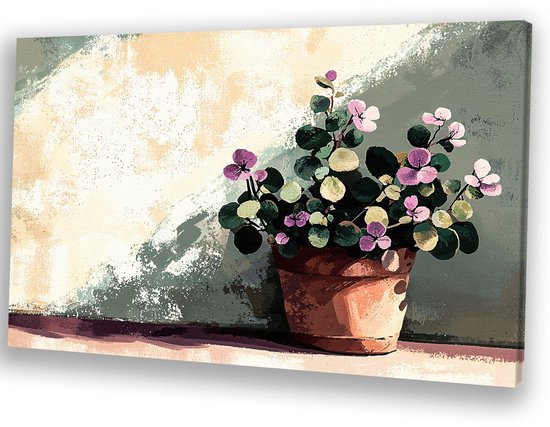 Fleurs en pot de fleurs rustique - Peinture sur toile de Fleurs - Décoration murale sur plant végétale - Impressionnisme - Décoration murale industrielle - Décoration murale - toile 70x50 cm