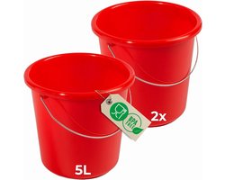 Novaliv 2 stuks emmer 5L rood met maatverdeling - schoonmaak emmer 5 liter? 22,5 cm Praktische alleskunner met schaalverdeling voor huishouden & tuin ideaal als huishoudemmer, wateremmer, dweilemmer, emmer