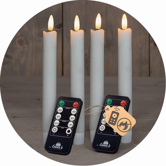 22 Mm Diameter Led-staafkaarsen Met Timer, Taupe, Grijs, 4 Stuks, Indoor 6 Uur Echte Was Look Kaarsen