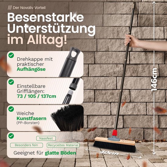 Novaliv Halbezem 40 Cm Met Steel Borstelharen Paardenhaar Bezem Fijne Bezem Met Steel Ideaal Als Werkplaatsbezem Halbezem Industriële Bezem Huisbezem Natuurhaar Bezem Kamerbezem Haarbezem Huisbezem Zacht