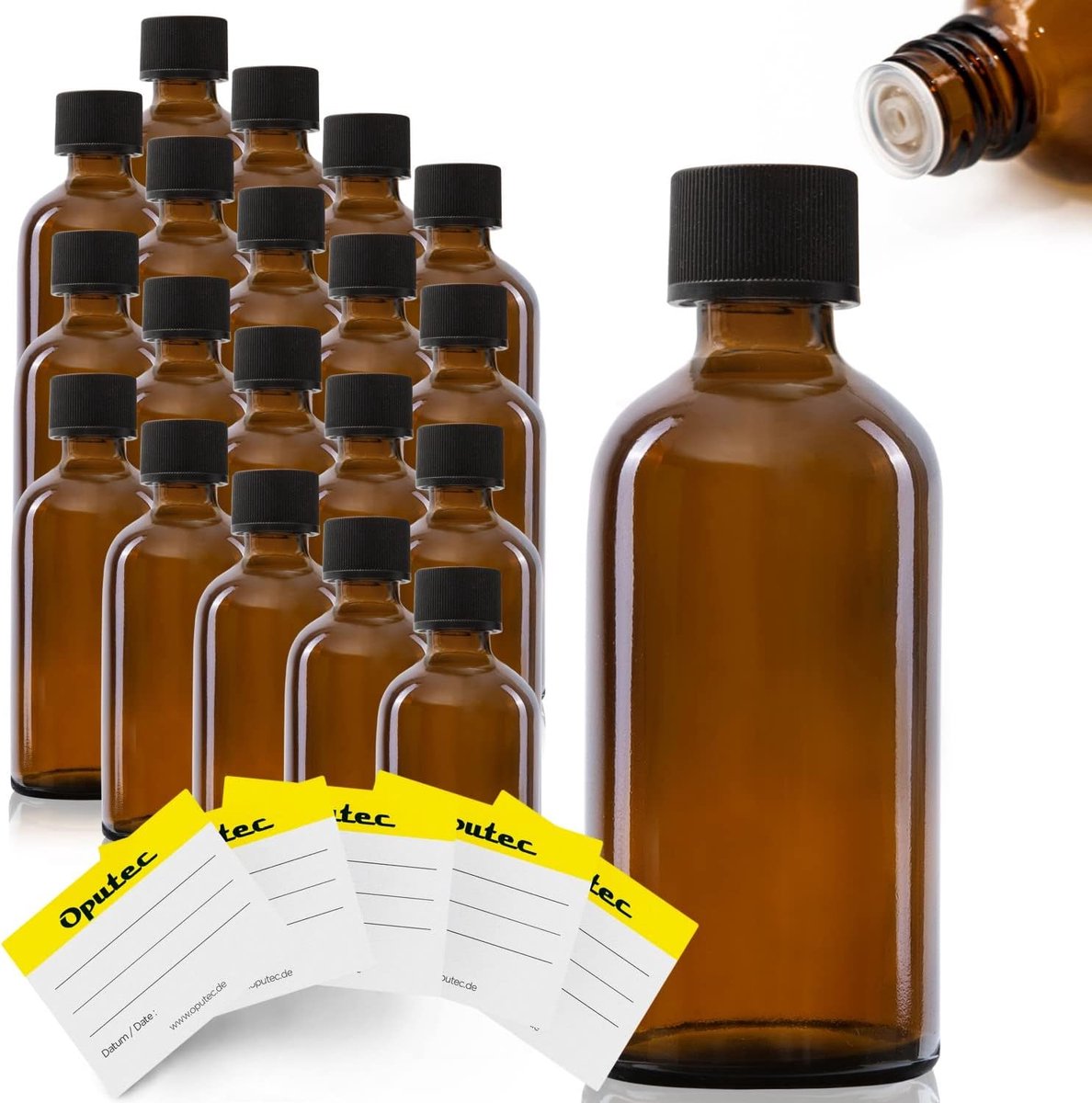 Druppelflessen van glas met druppelaar - Set van 20 met etiketten