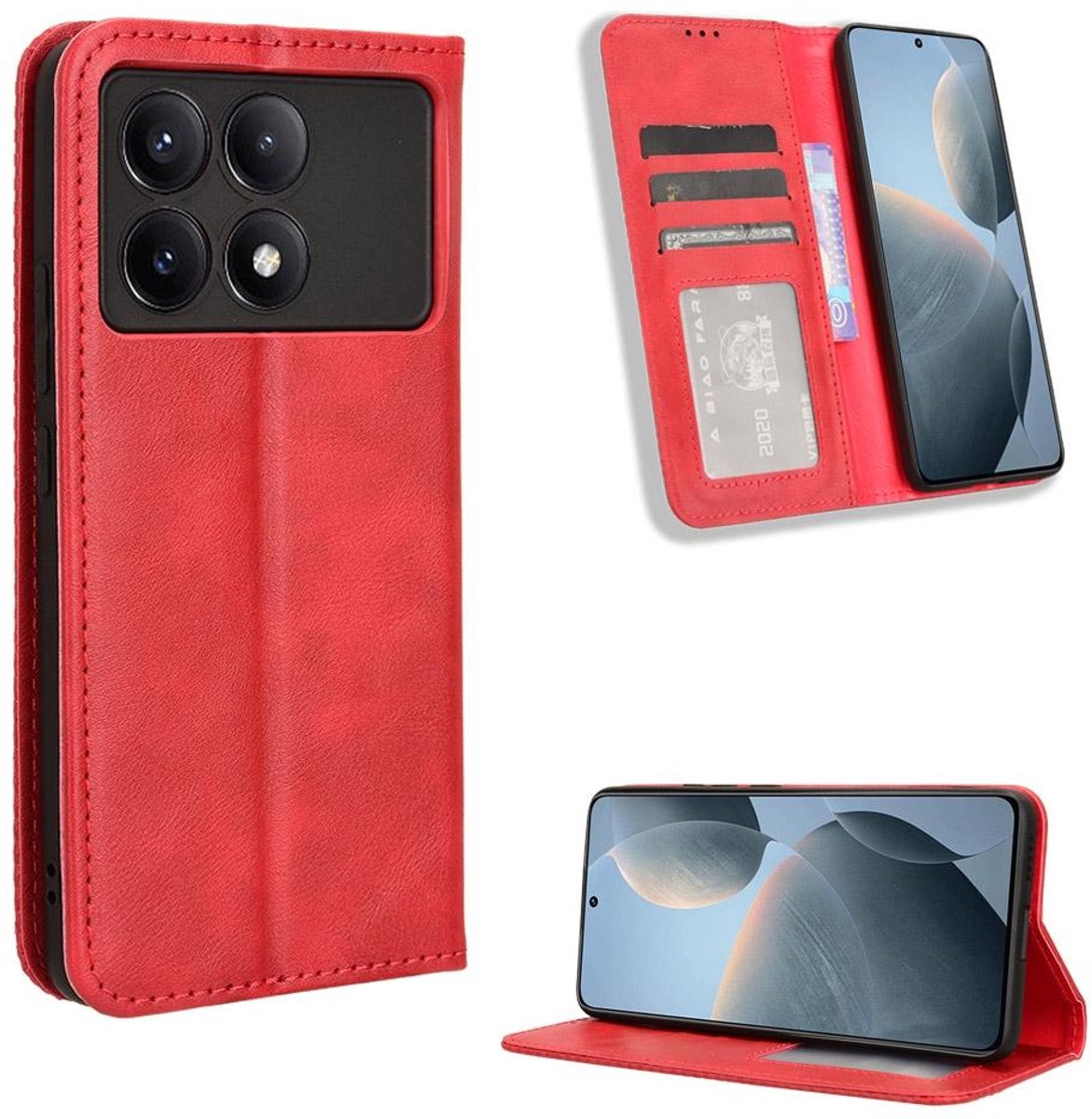 Mobigear Telefoonhoesje geschikt voor POCO X6 Pro Hoesje | Mobigear Sensation Bookcase Portemonnee | Pasjeshouder voor 3 Pasjes | Telefoonhoesje voor Pinpas / OV Kaart / Rijbewijs - Rood