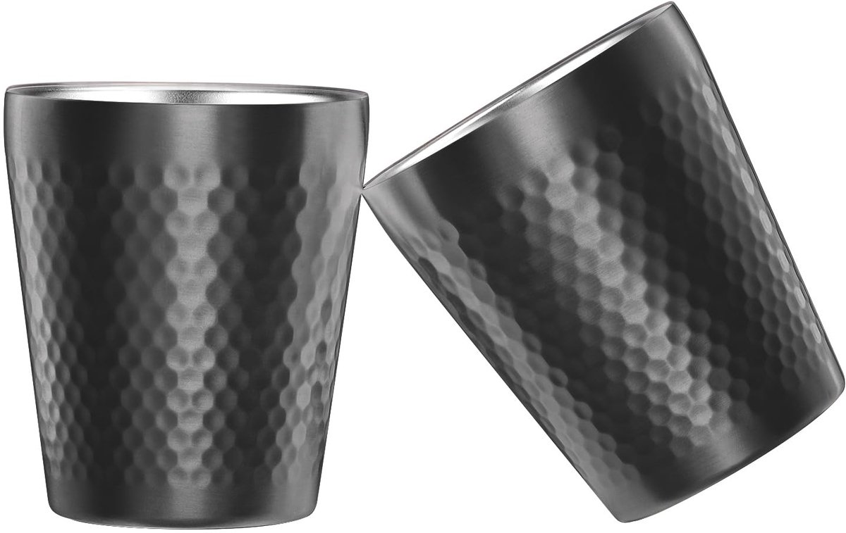 Ibenzoa® Dubbelwandige Roestvrijstalen Drinkbekers Met Diamantstructuur Voor Binnen En Buiten Gebruik - Set Van 2, 300ml