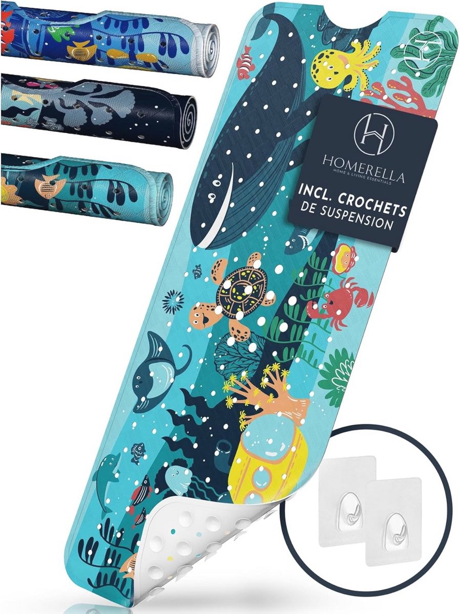 Veilige Antibacteriële Badmat voor Kinderen 100 x 40 cm - Antislip Badmat met Haakjes