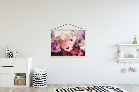 Posterhanger incl. Poster 150x113 cm - Schoolplaat - Bloemen - Kleurrijk - Bloei - Textielposter - Blanke latten